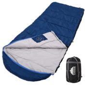 All Season XL Hooded Sleeping Bag with Compression Sack - Perfect for Camping & Backpacking. Temperature Range 32-60°F. Fits Adults up to 6'6. Ripstop Waterproof Shell & High-Loft Fill Construction