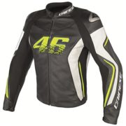 Dainese VR46 D2 Valentino Rossi Leather Motorcycle Jacket Black/White/Fluo Yellow 50 Euro/40 USA